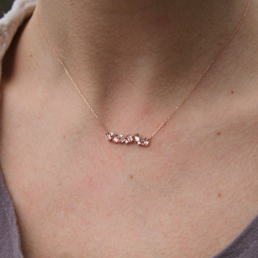 NKL-14K 14k Rose Gold Morganite Topaz Bar Necklace