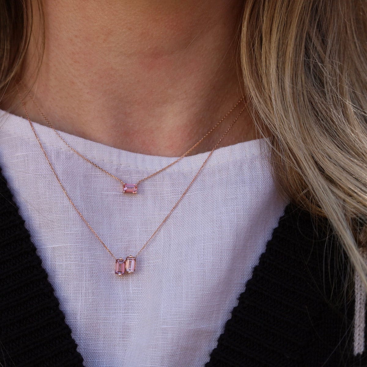 NKL-14K 14K Rose Gold Morganite Topaz Necklace