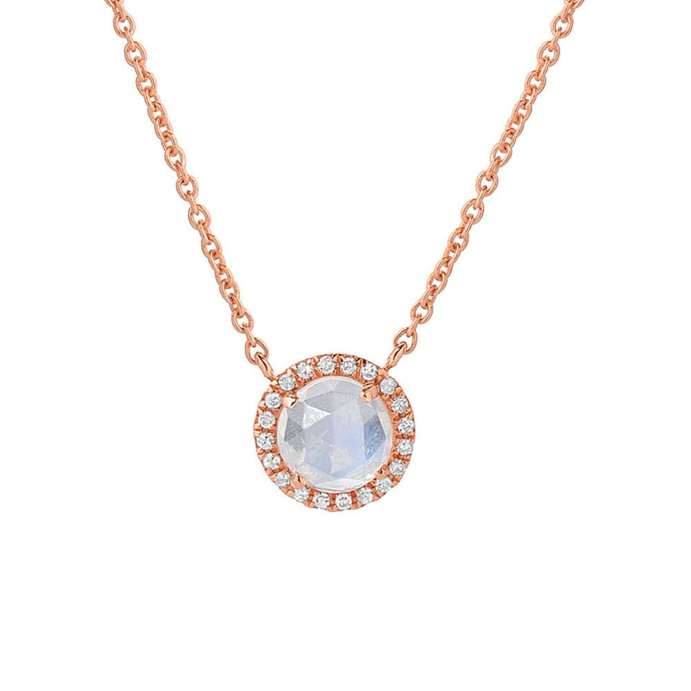 
                      
                        NKL-14K 14k Rose Gold Necklace with Rose-cut Rainbow Moonstone
                      
                    