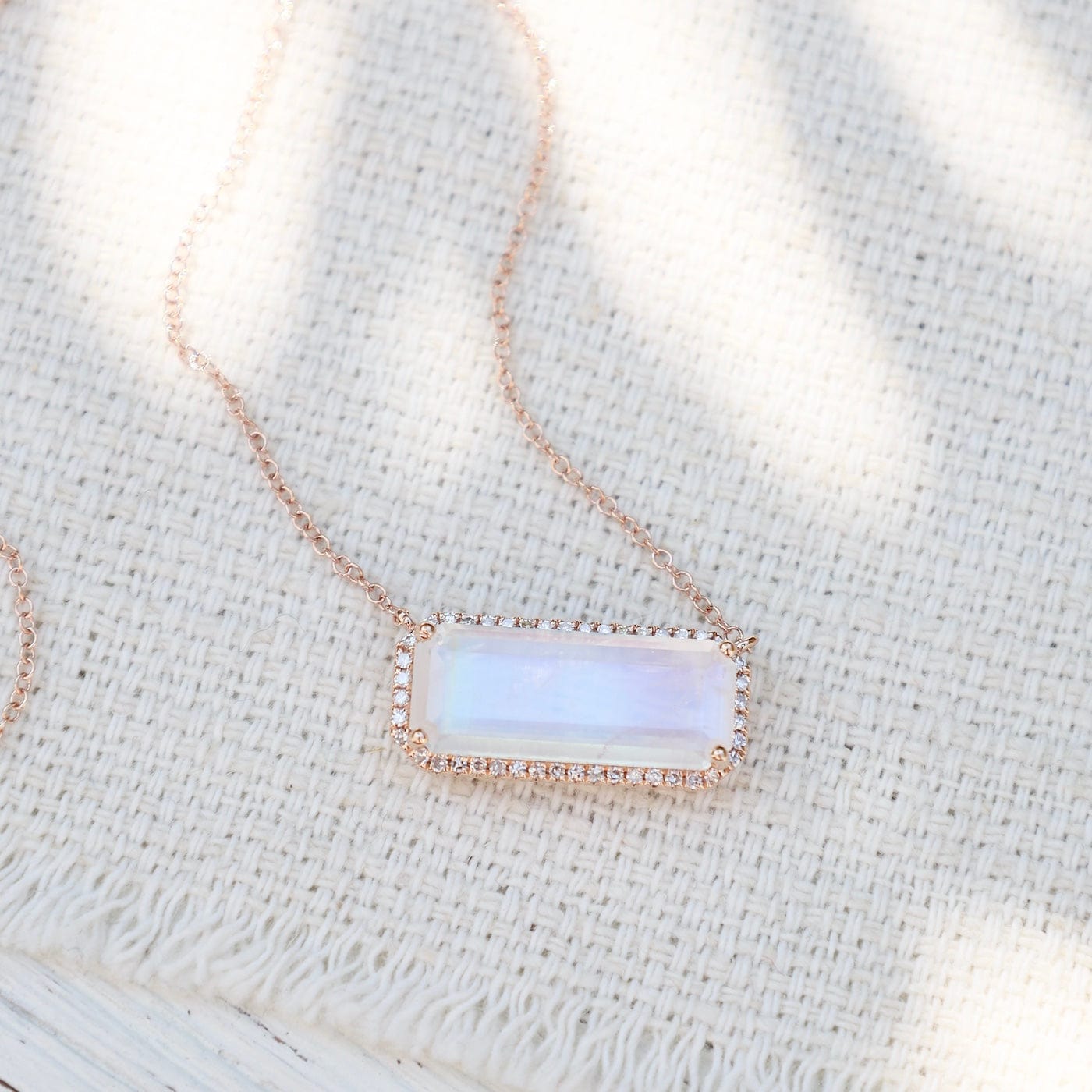 NKL-14K 14K Rose Gold One Of A Kind Rainbow Moonstone Necklace