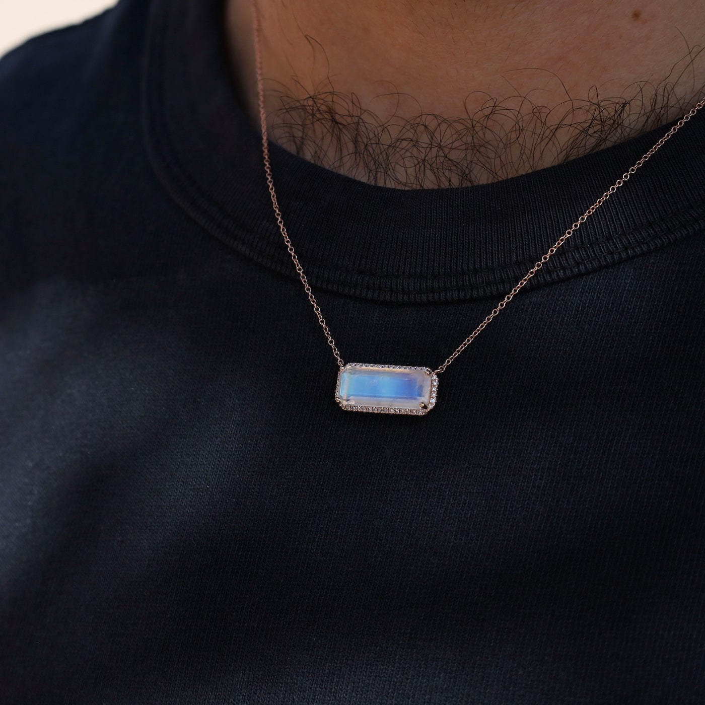 NKL-14K 14K Rose Gold One Of A Kind Rainbow Moonstone Necklace