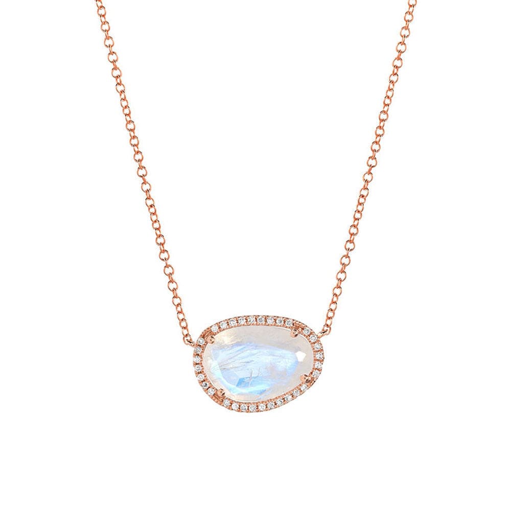 NKL-14K 14k Rose Gold Organic Shaped Rainbow Moonstone Necklace