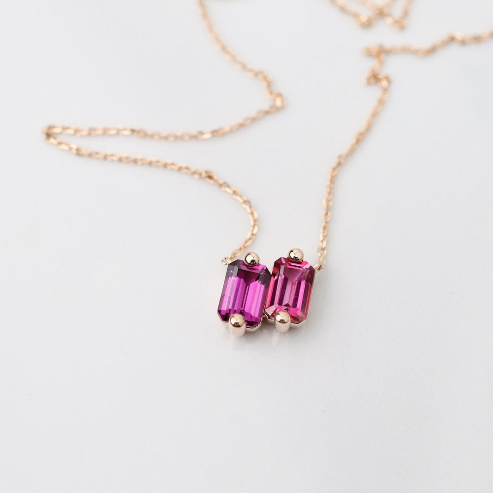 NKL-14K 14k Rose Gold Red Obre Baguette Necklace