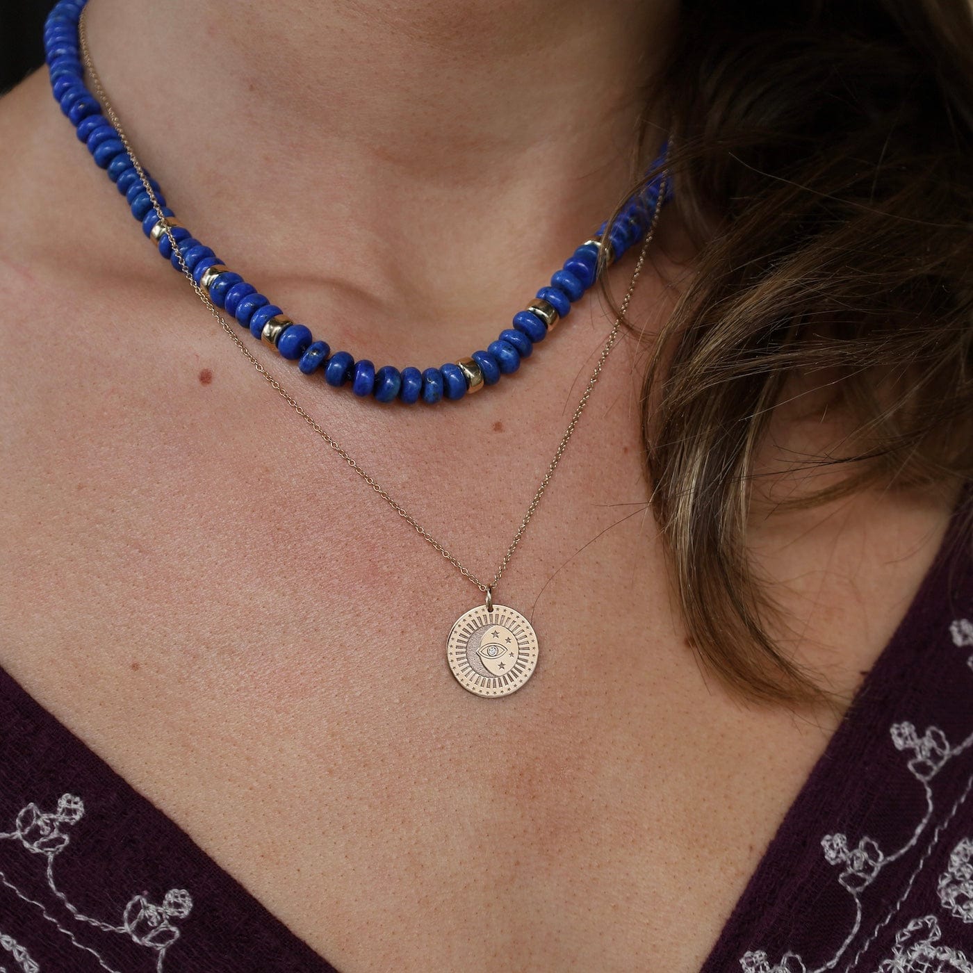 NKL-14K 14k Small Celestial Protection Medallion Necklace