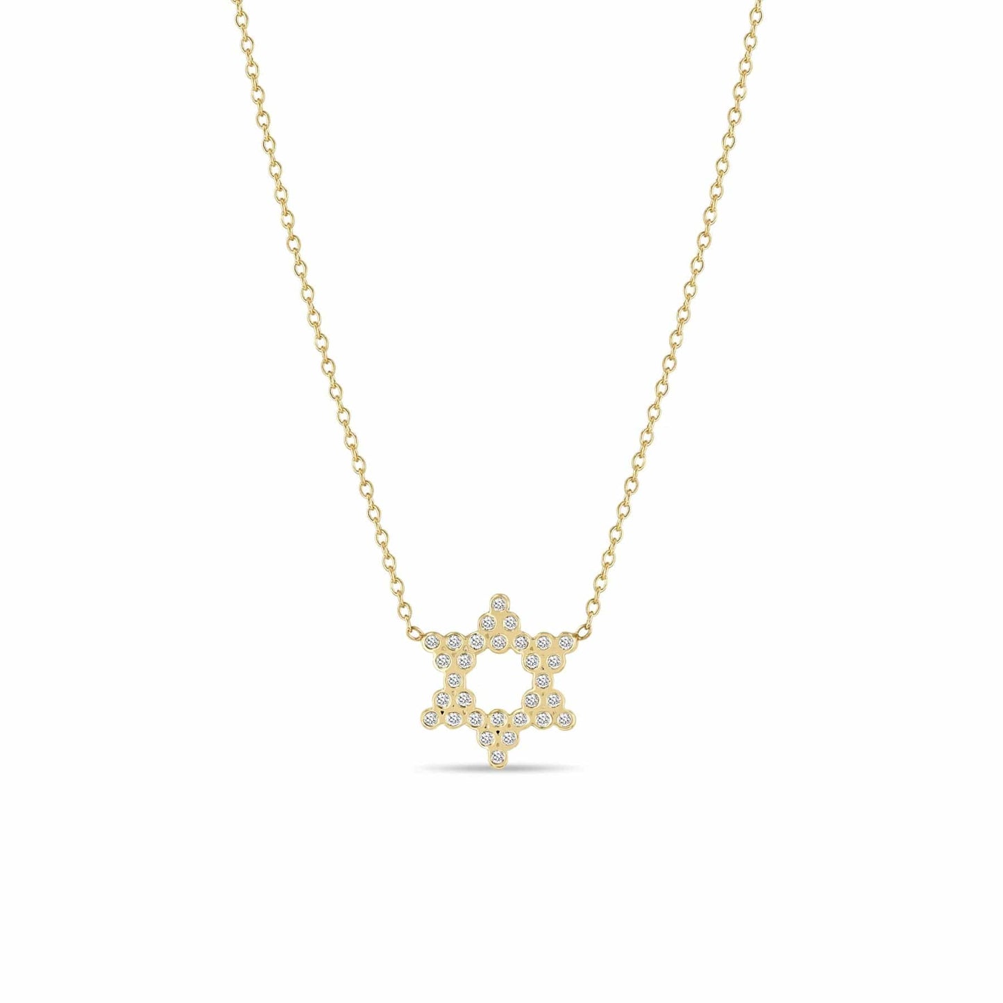 NKL-14K 14k Small Diamond Bezel Star of David Necklace