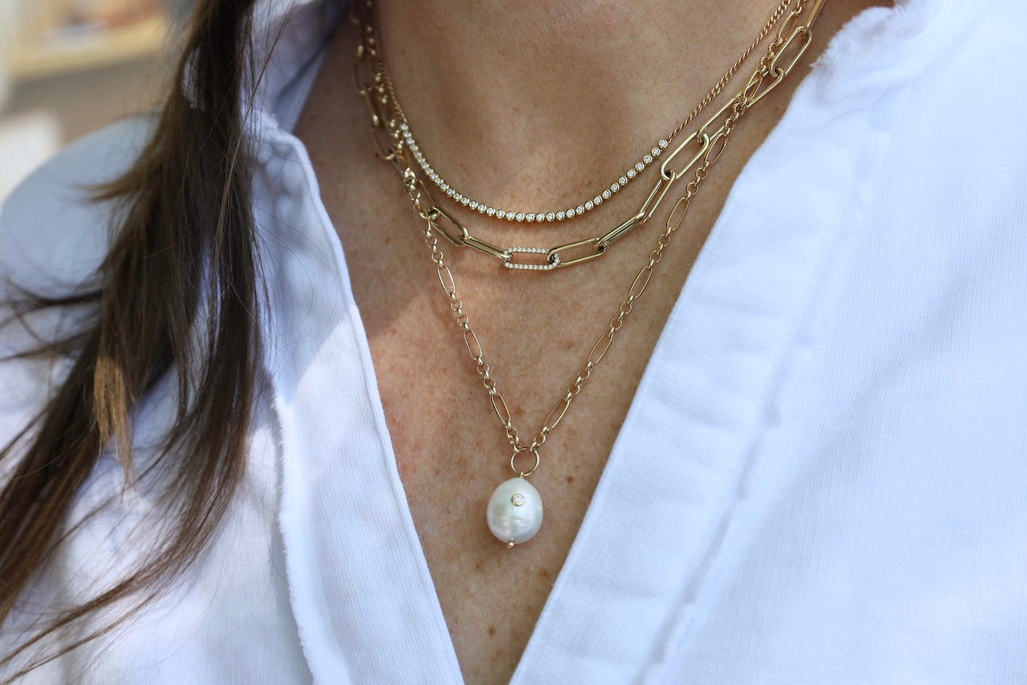 NKL-14K 14k Small Diamond Bezel Tennis Segment Curb Chain Necklace