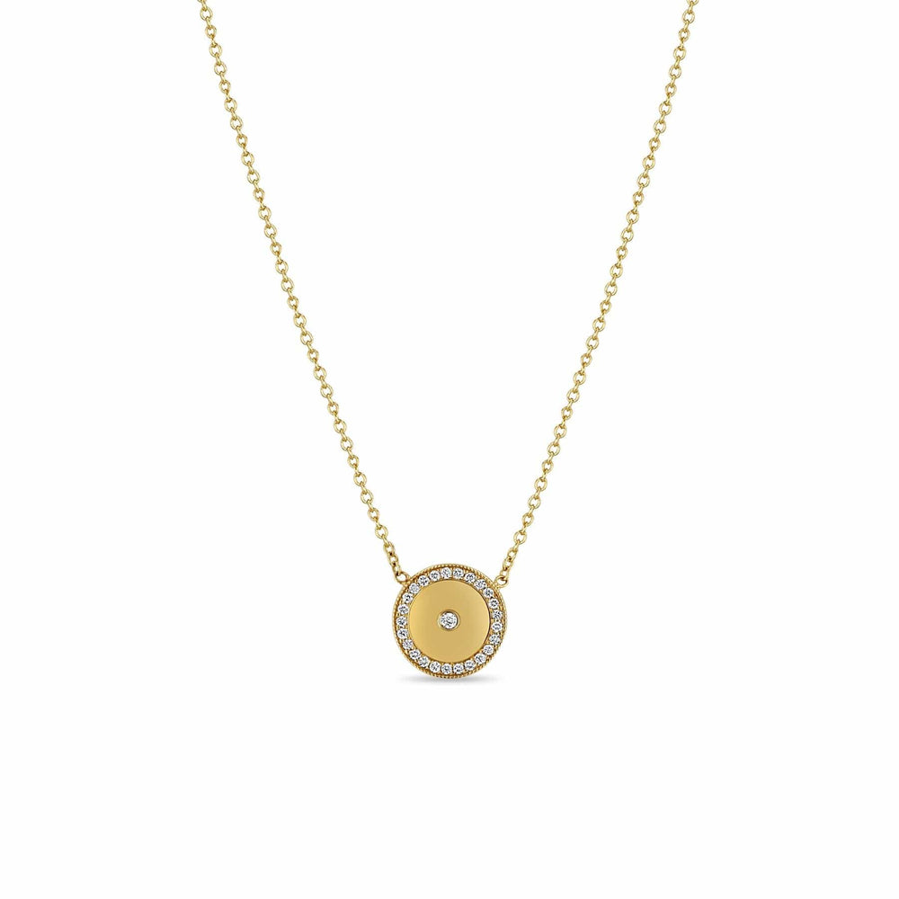 NKL-14K 14k Small Diamond Disc with Diamond Border Necklace