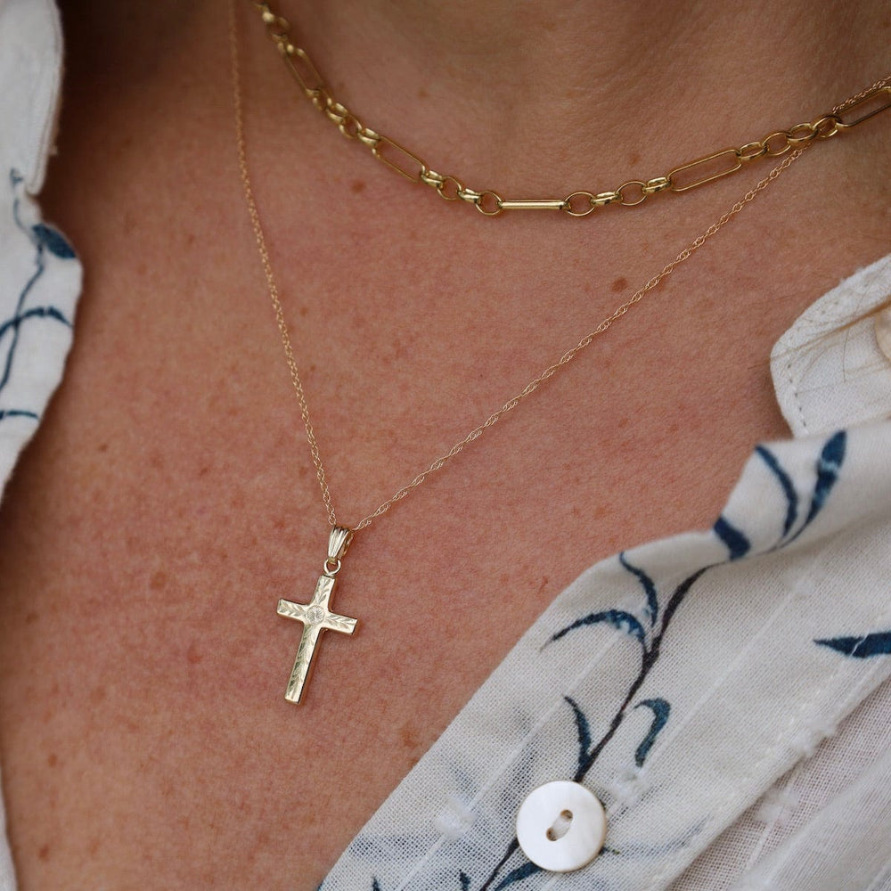 NKL-14K 14k Small Fancy English Cross Necklace