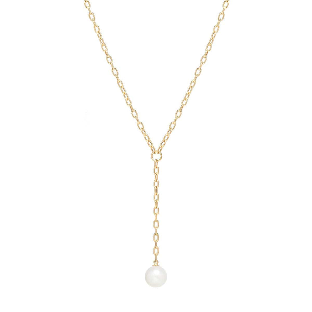 NKL-14K 14K Small Oval Link Lariat With Pearl Drop