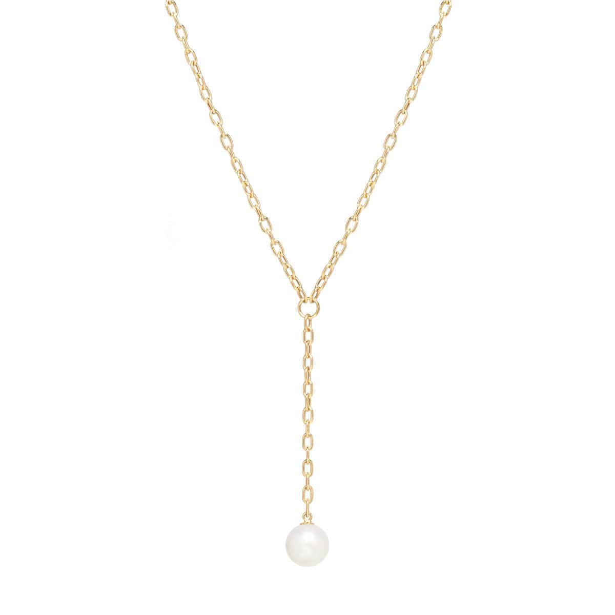 NKL-14K 14K Small Oval Link Lariat With Pearl Drop