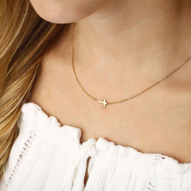 NKL-14K 14k Small Sideways Cross Necklace