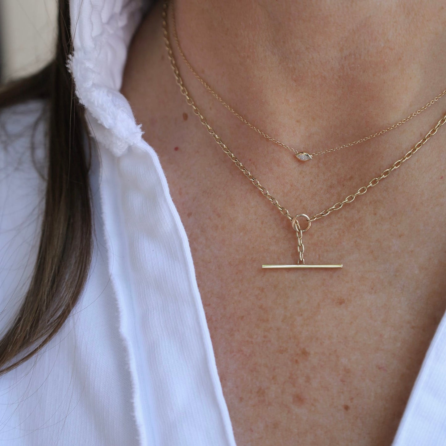 NKL-14K 14k Small Square Oval Link Chain Toggle Necklace