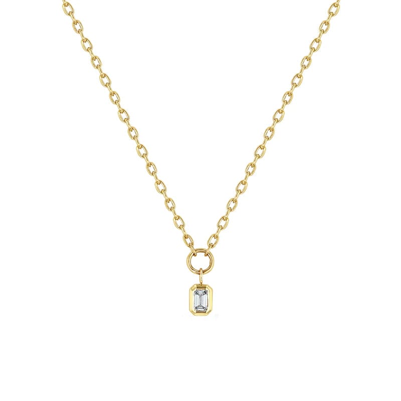 NKL-14K 14k Small Square Oval Link Chain With Emerald Cut Diamond Necklace