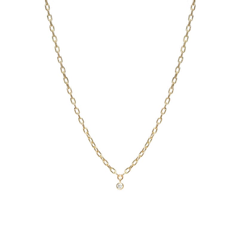 NKL-14K 14k Small Square Oval Link Dangling Diamond Bezel Necklace