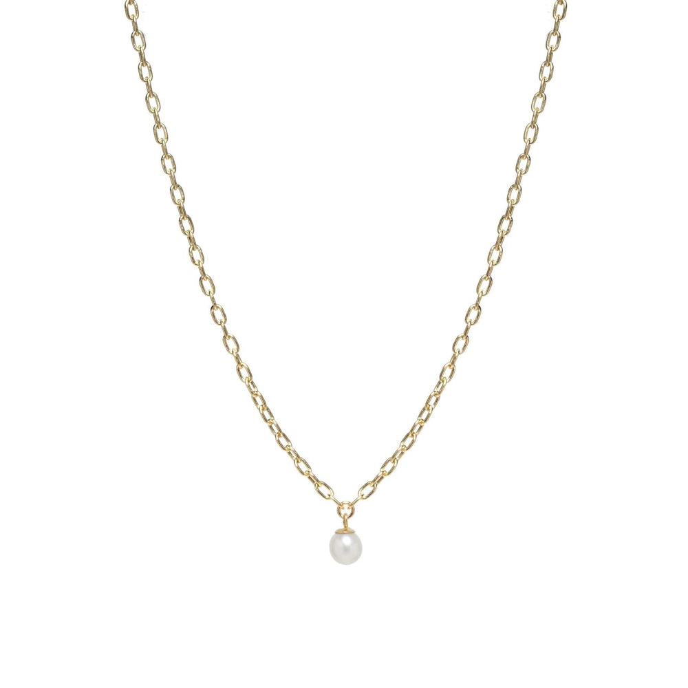 NKL-14K 14k Small Square Oval Link Dangling Pearl Necklace