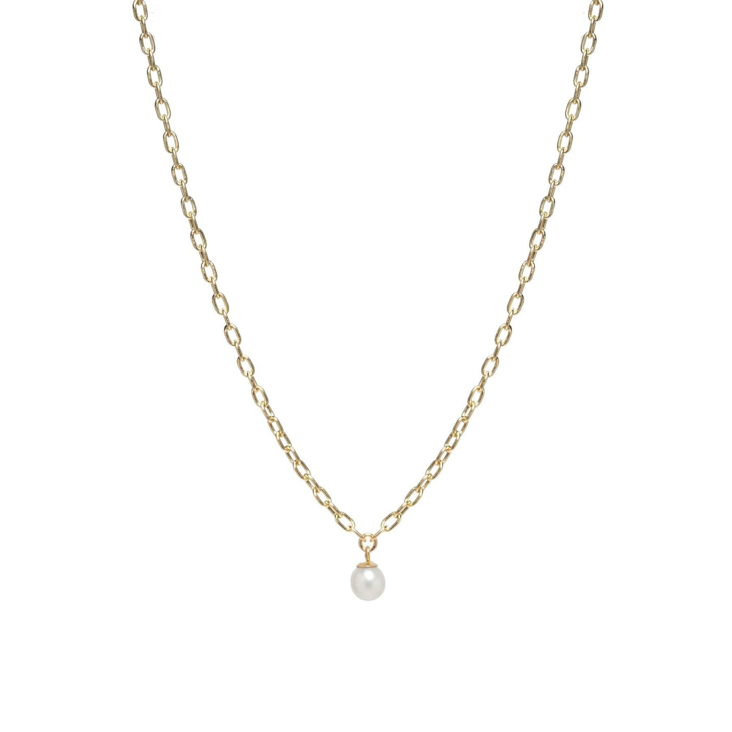 NKL-14K 14k Small Square Oval Link Dangling Pearl Necklace