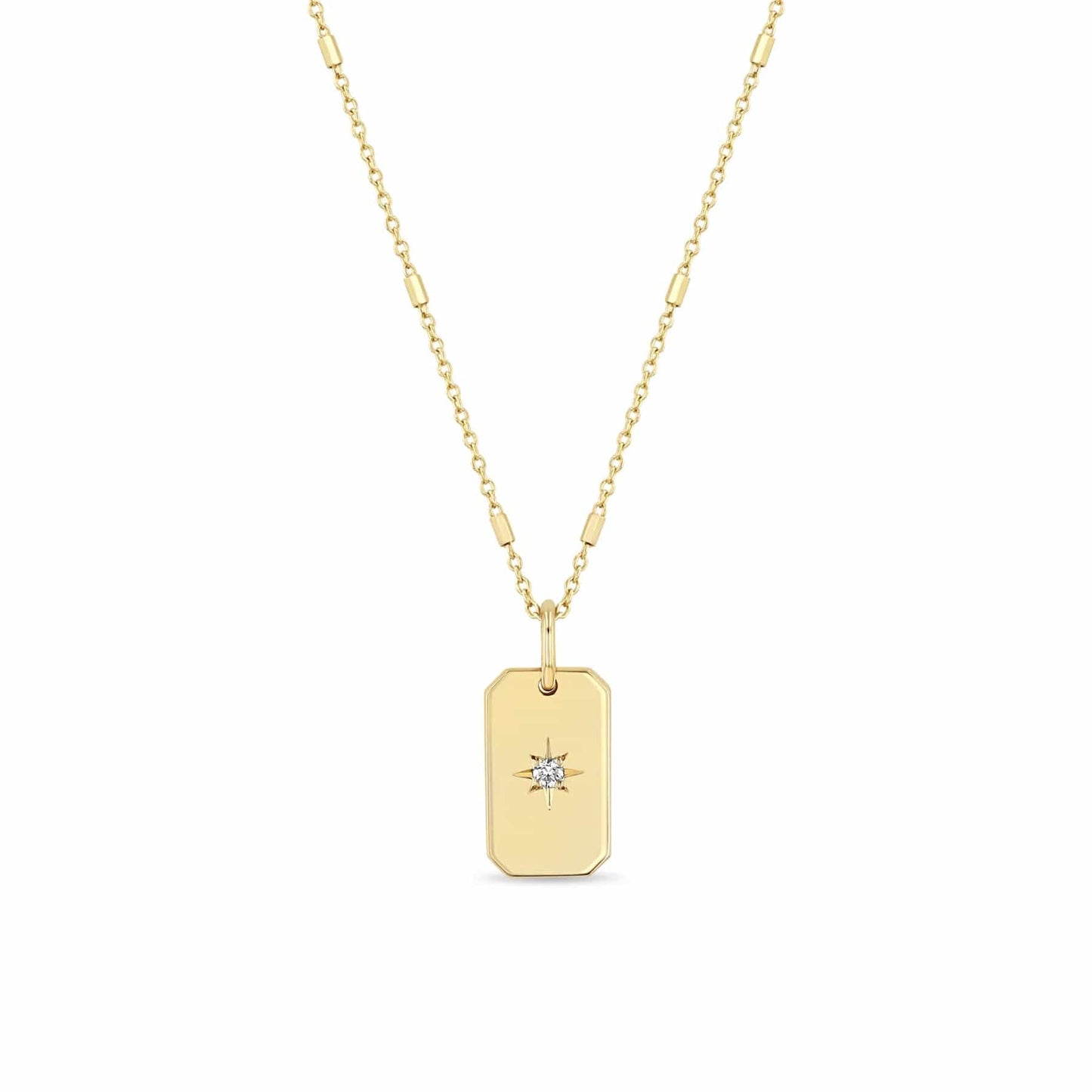 NKL-14K 14k Star Set Diamond Small Square Edge Dog Tag Necklace