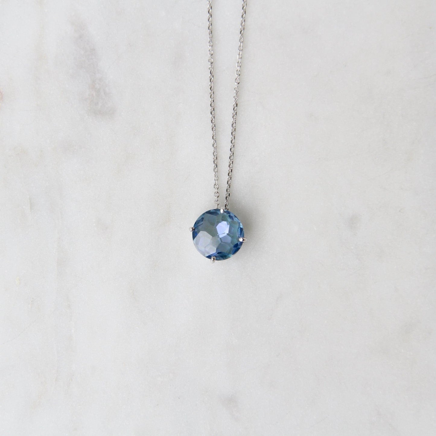 NKL-14K 14k White Gold 8mm Round English Blue Topaz Necklace