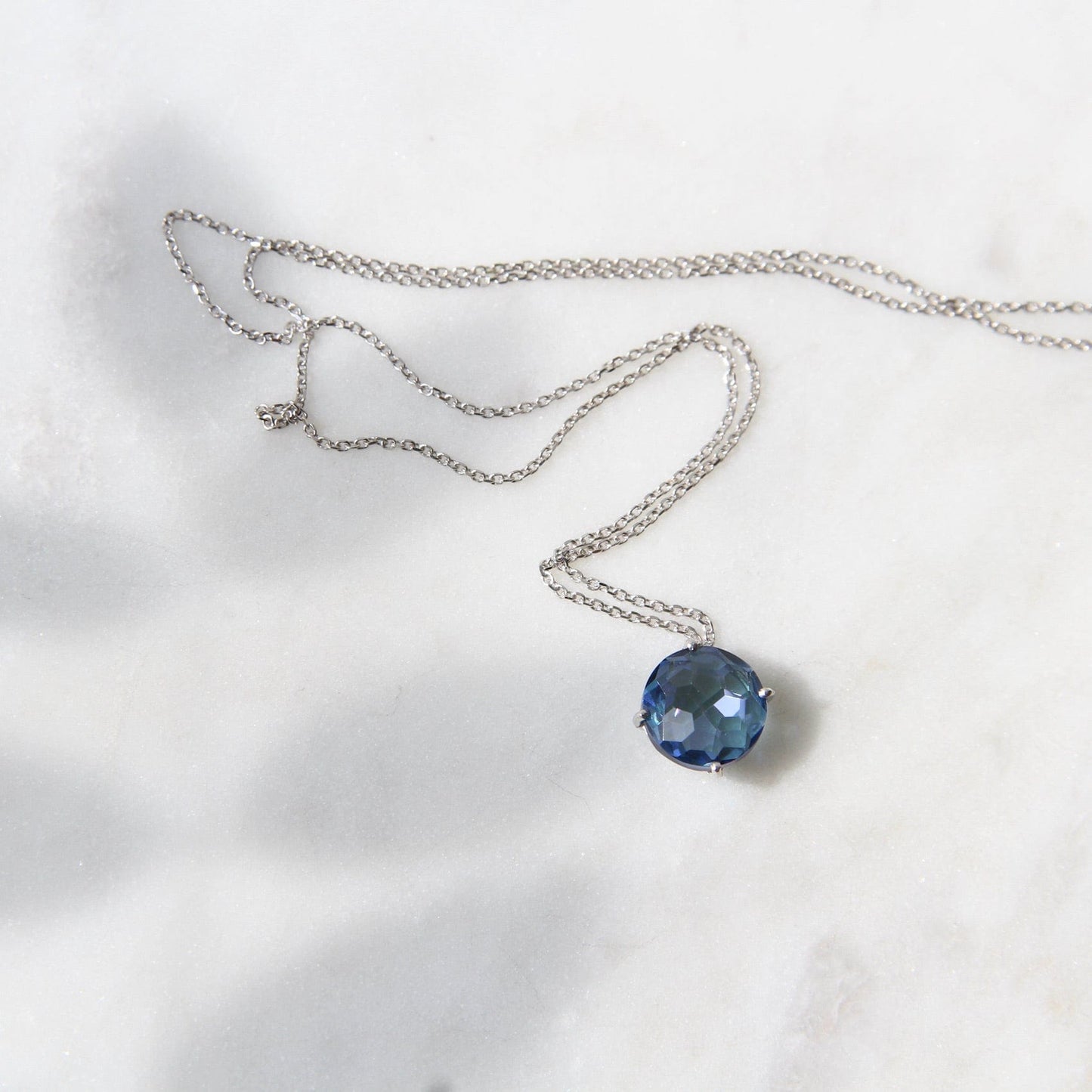 NKL-14K 14k White Gold 8mm Round English Blue Topaz Necklace