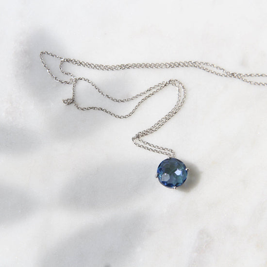 Load image into Gallery viewer, NKL-14K 14k White Gold 8mm Round English Blue Topaz Necklace
