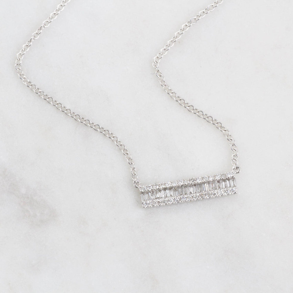 
                      
                        NKL-14K 14K White Gold Channel Baguette with Diamond Edge Bar Necklace
                      
                    