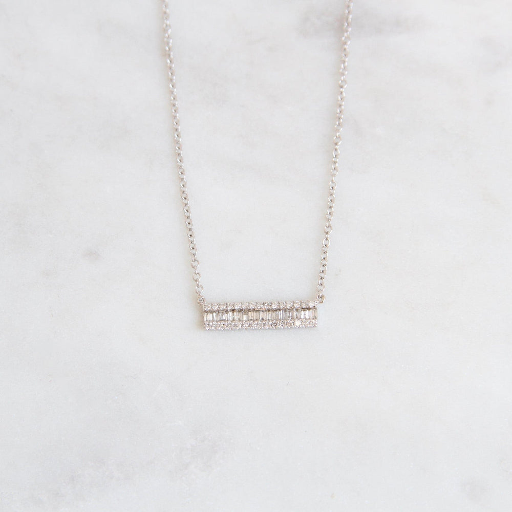 
                      
                        NKL-14K 14K White Gold Channel Baguette with Diamond Edge Bar Necklace
                      
                    