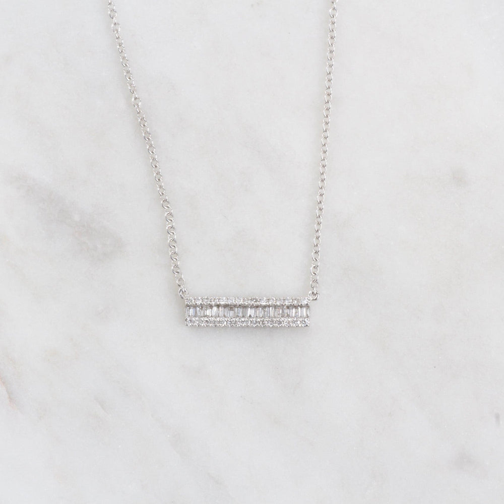 
                  
                    NKL-14K 14K White Gold Channel Baguette with Diamond Edge Bar Necklace
                  
                