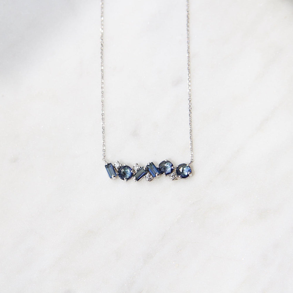 NKL-14K 14k White Gold English Blue Topaz Bar Necklace