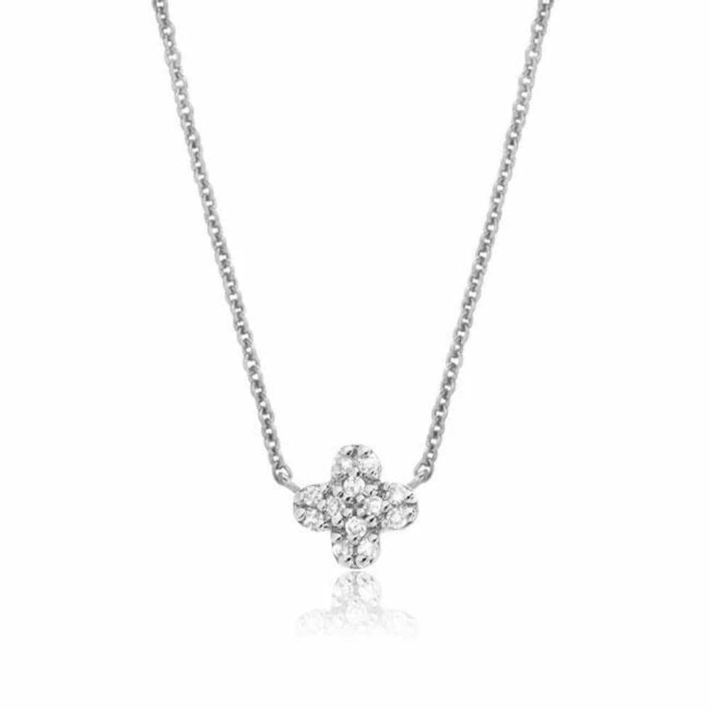 Load image into Gallery viewer, NKL-14K 14k White Gold Petite Clover Pavé Diamond Necklace
