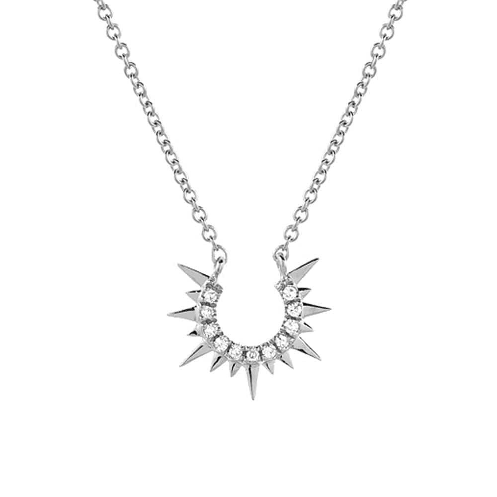 
                      
                        NKL-14K 14k White Gold Petite Sunburst Three-Quarter Circle Necklace
                      
                    