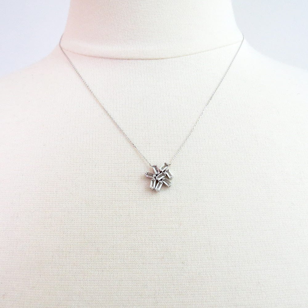 NKL-14K 14k White Gold White Topaz Cluster Necklace