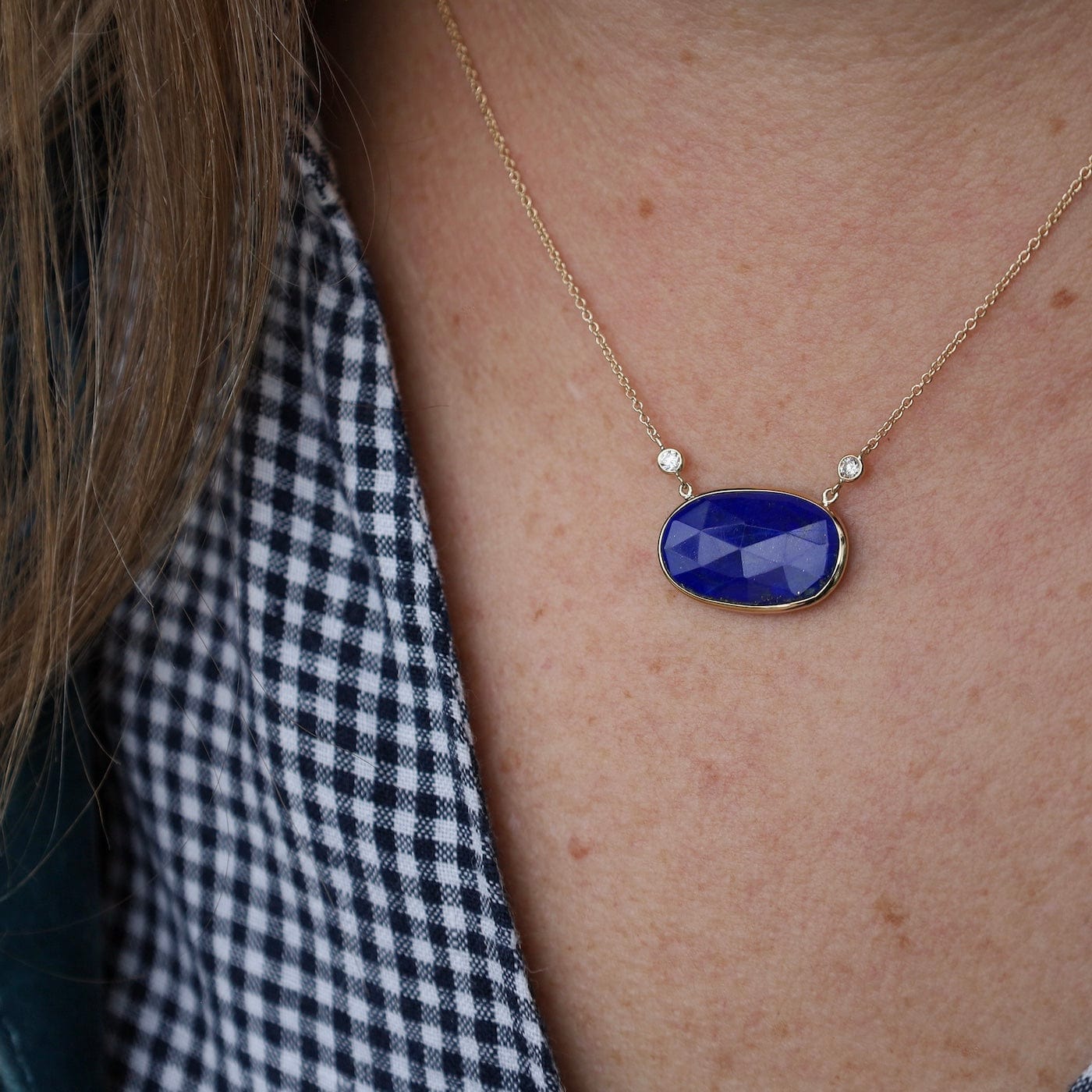 NKL-14K 14K Y 18" Lapis Slice W/ 2 Dia (0.15Ct Necklace)