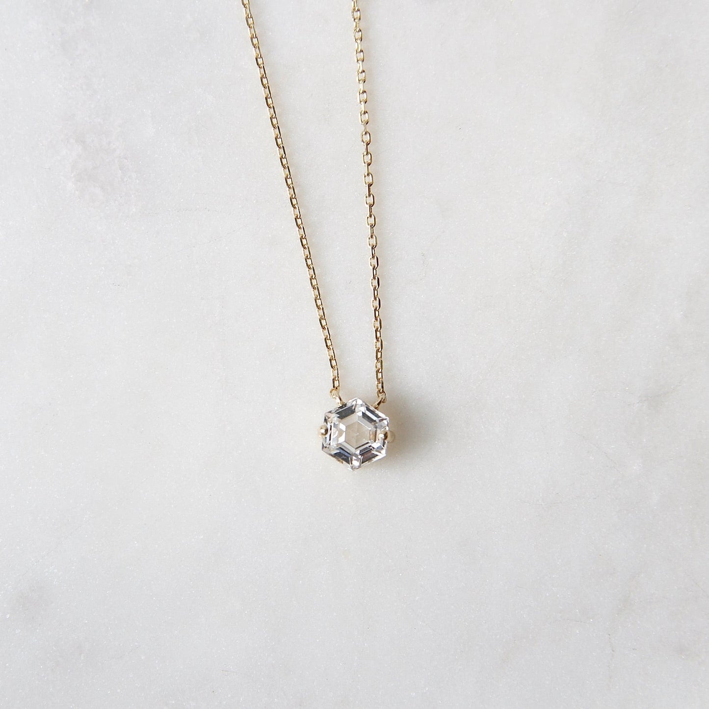 NKL-14K 14k Yellow Gold 5x5mm Hexagon White Topaz Necklace