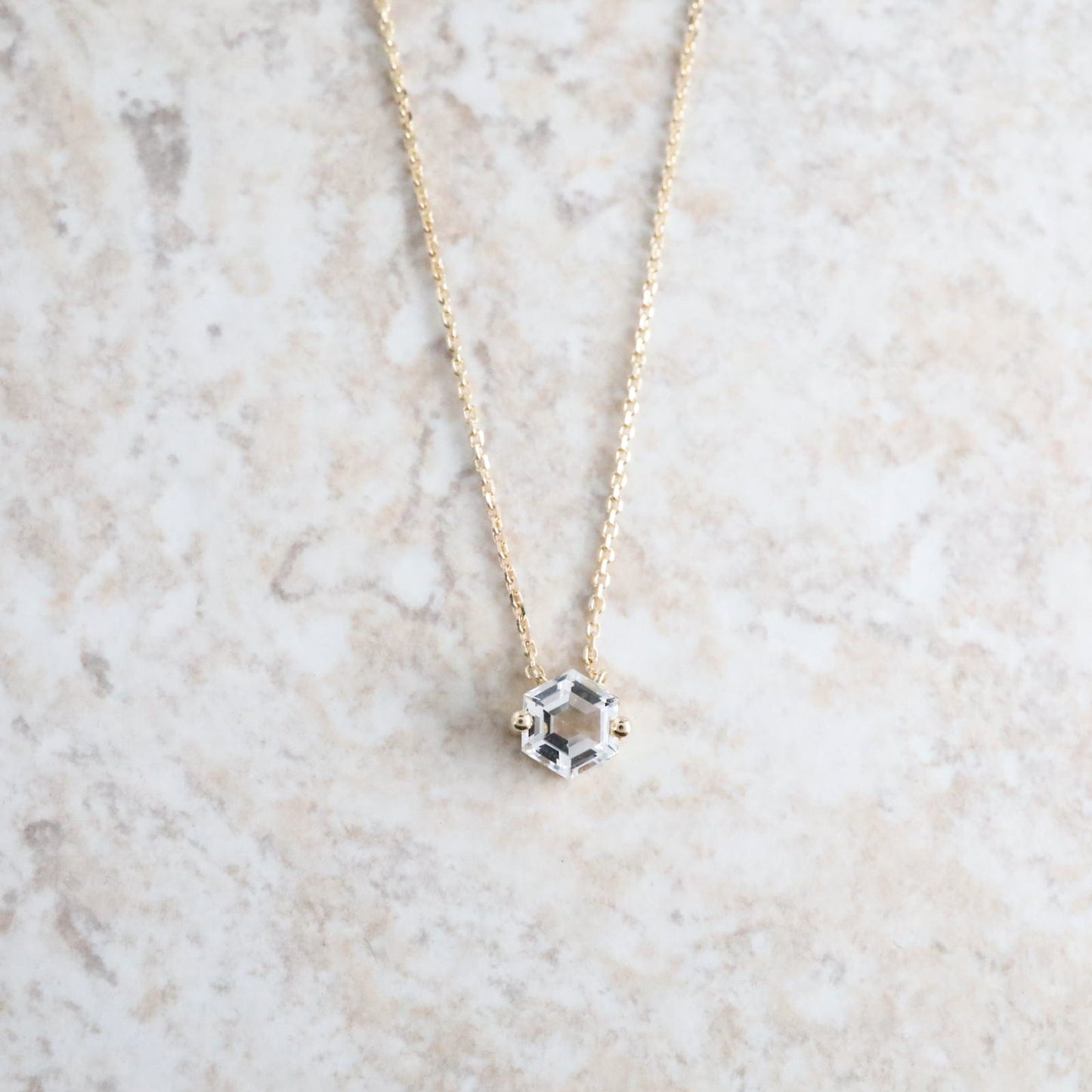 Load image into Gallery viewer, NKL-14K 14k Yellow Gold 5x5mm Hexagon White Topaz Necklace
