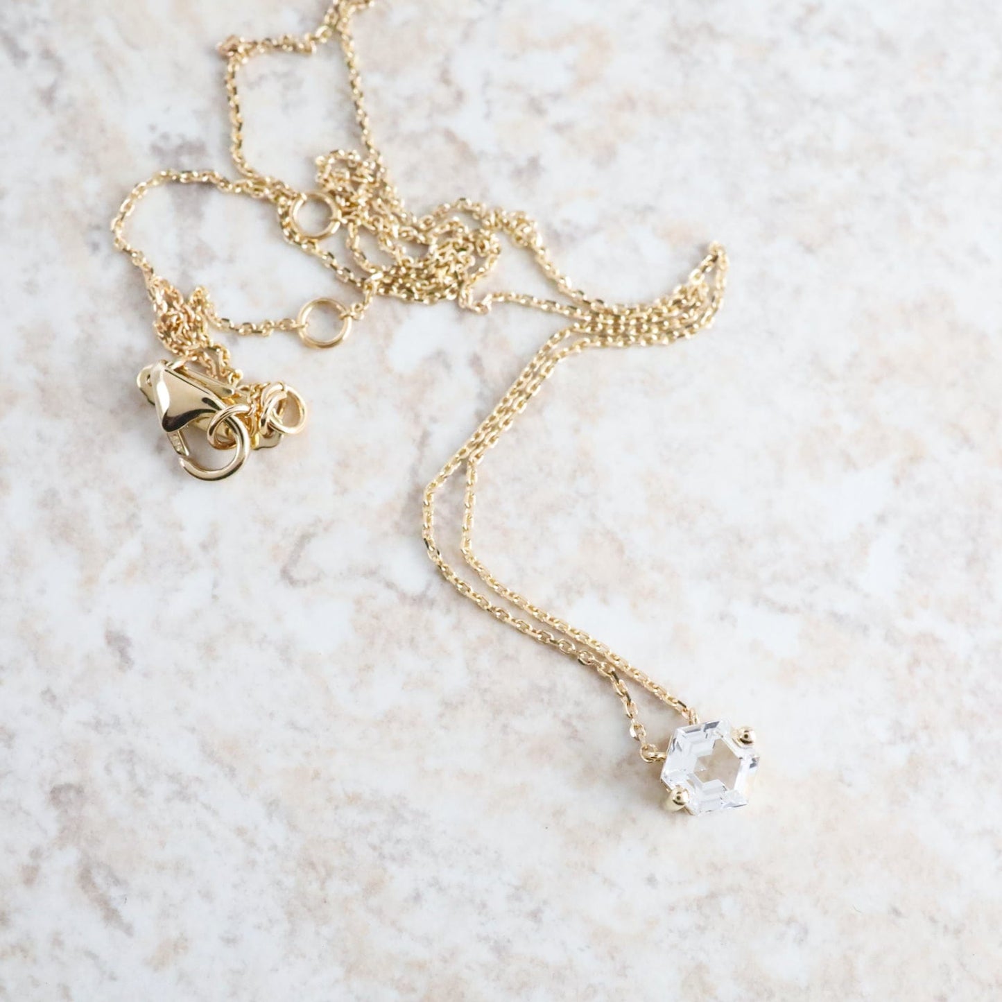 NKL-14K 14k Yellow Gold 5x5mm Hexagon White Topaz Necklace