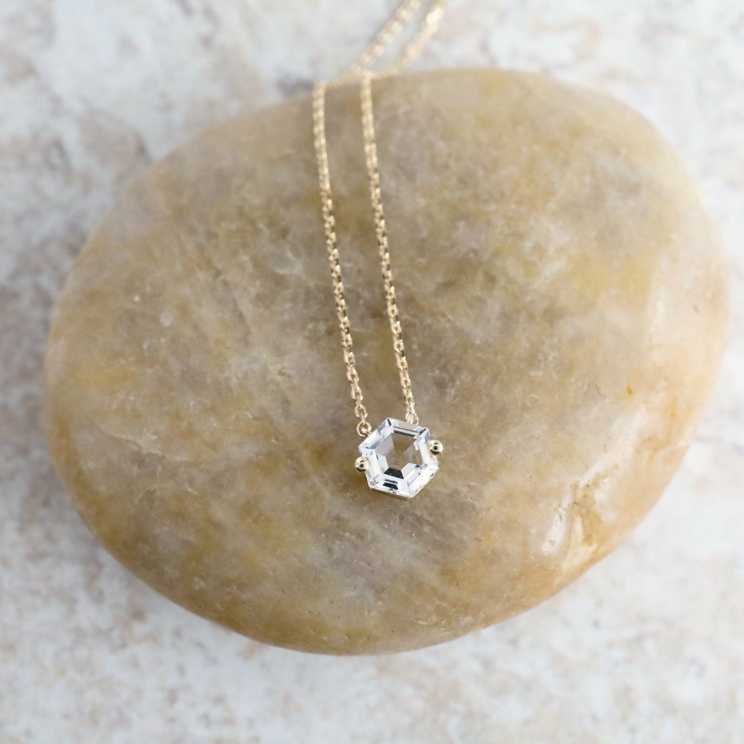 Load image into Gallery viewer, NKL-14K 14k Yellow Gold 5x5mm Hexagon White Topaz Necklace
