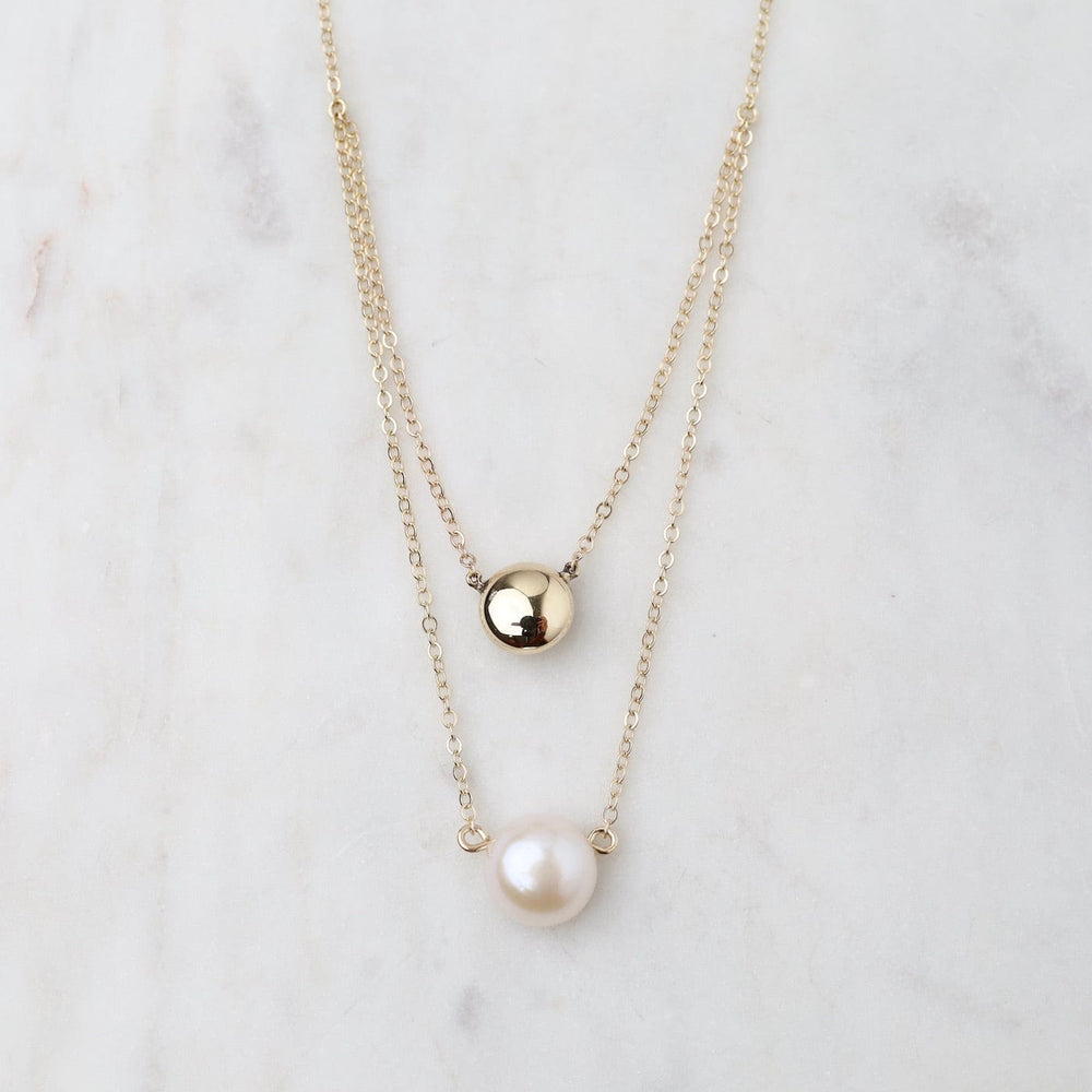 NKL-14K 14k Yellow Gold Ball & Pearl Bib Necklace