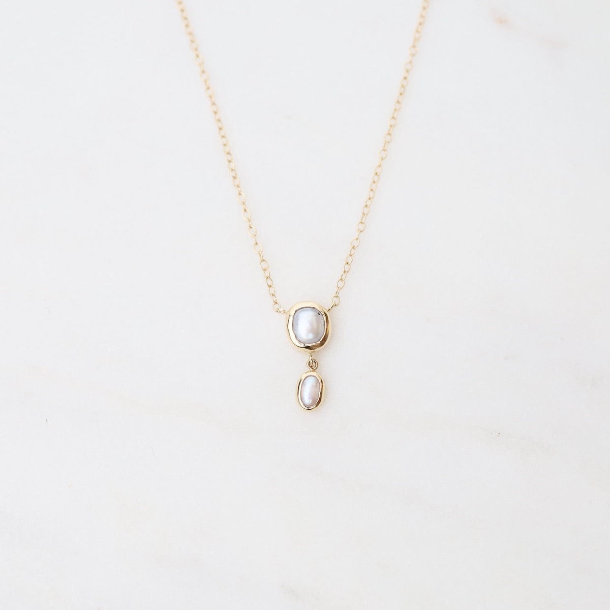 NKL-14K 14k Yellow Gold Bezel Set White Pearl with Tiny Drop Necklace
