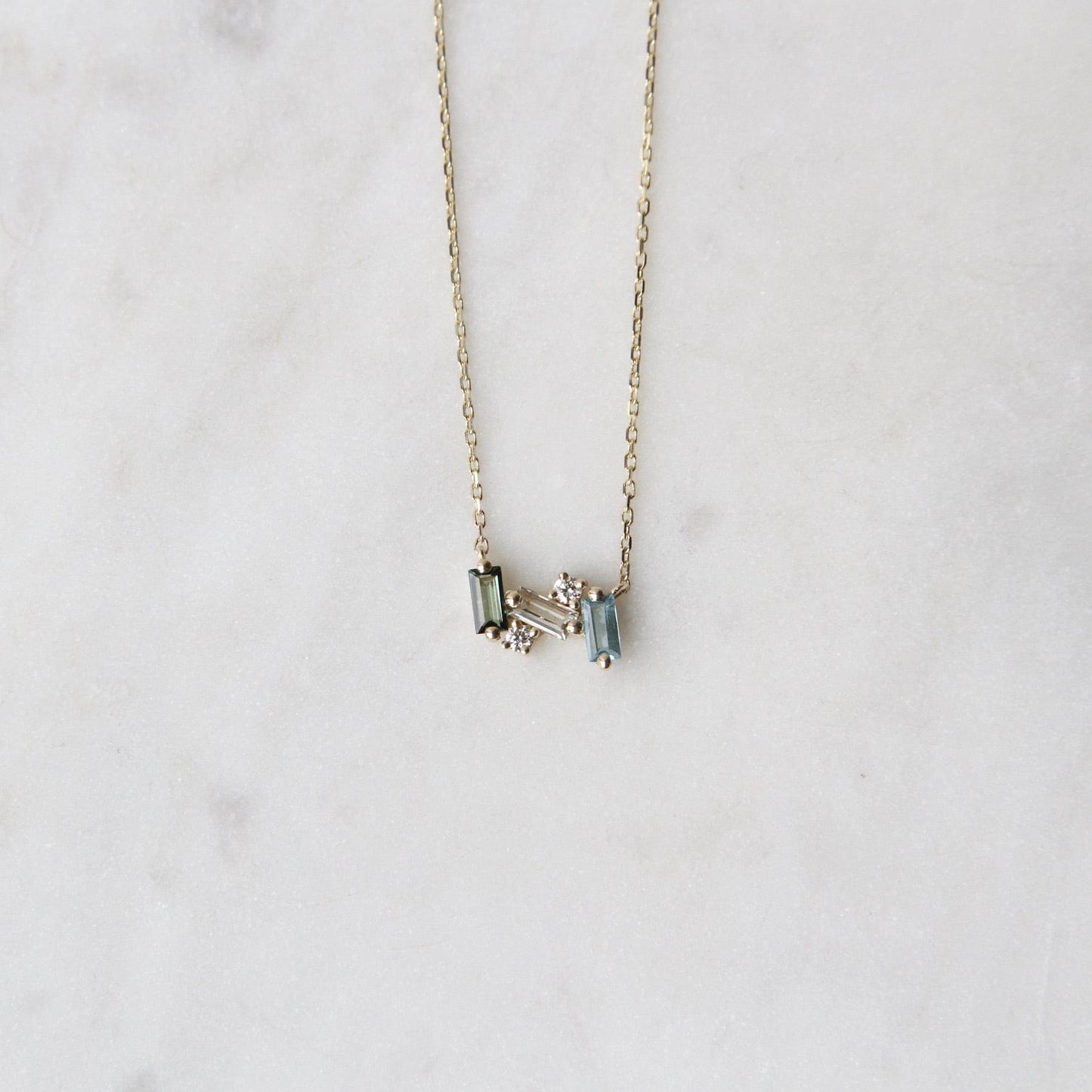Load image into Gallery viewer, NKL-14K 14k Yellow Gold Blue &amp;amp; Green Mini Bar Necklace
