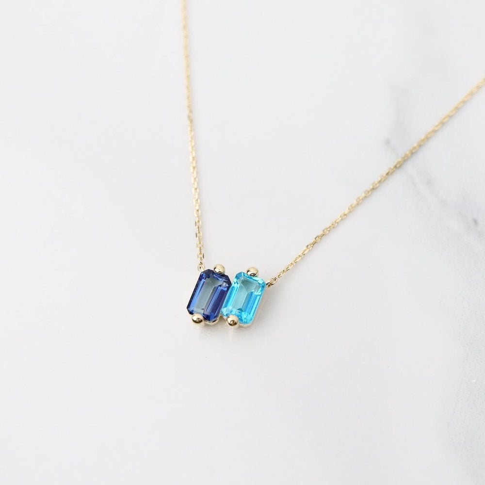 NKL-14K 14k Yellow Gold Blue Ombre Baguette Necklace