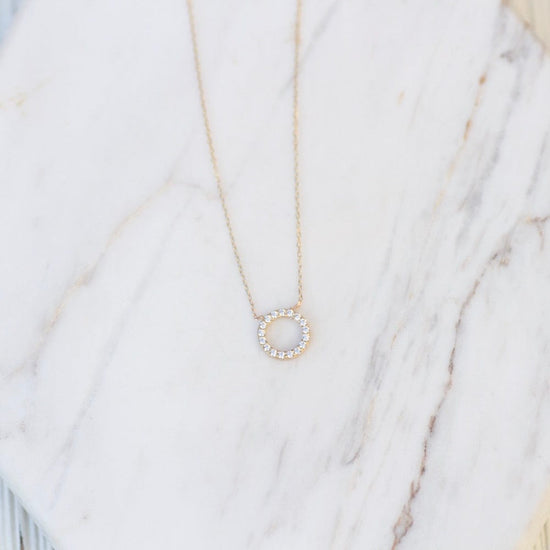 Load image into Gallery viewer, NKL-14K 14K Yellow Gold &amp;amp; Cubic Zirconium Open Circle Necklace

