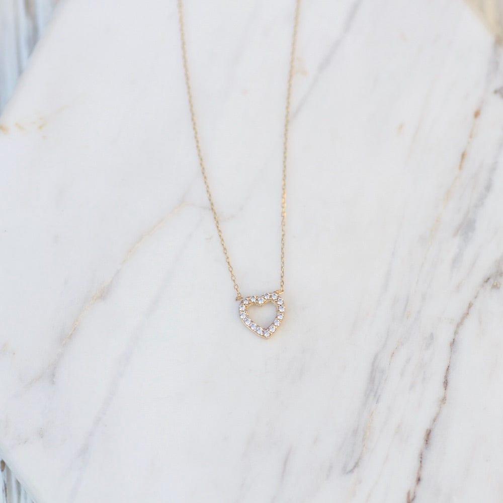 NKL-14K 14K Yellow Gold & Cubic Zirconium Open Heart Necklace