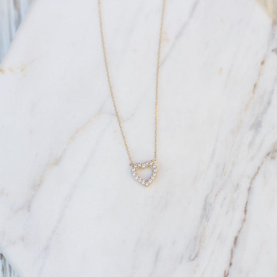 Load image into Gallery viewer, NKL-14K 14K Yellow Gold &amp;amp; Cubic Zirconium Open Heart Necklace
