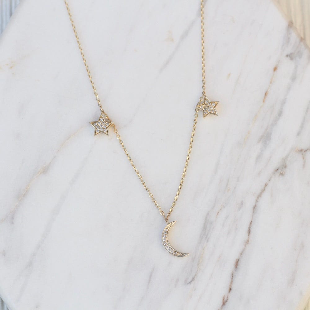 
                      
                        NKL-14K 14K Yellow Gold Diamond Star and Moon Charm Necklace
                      
                    