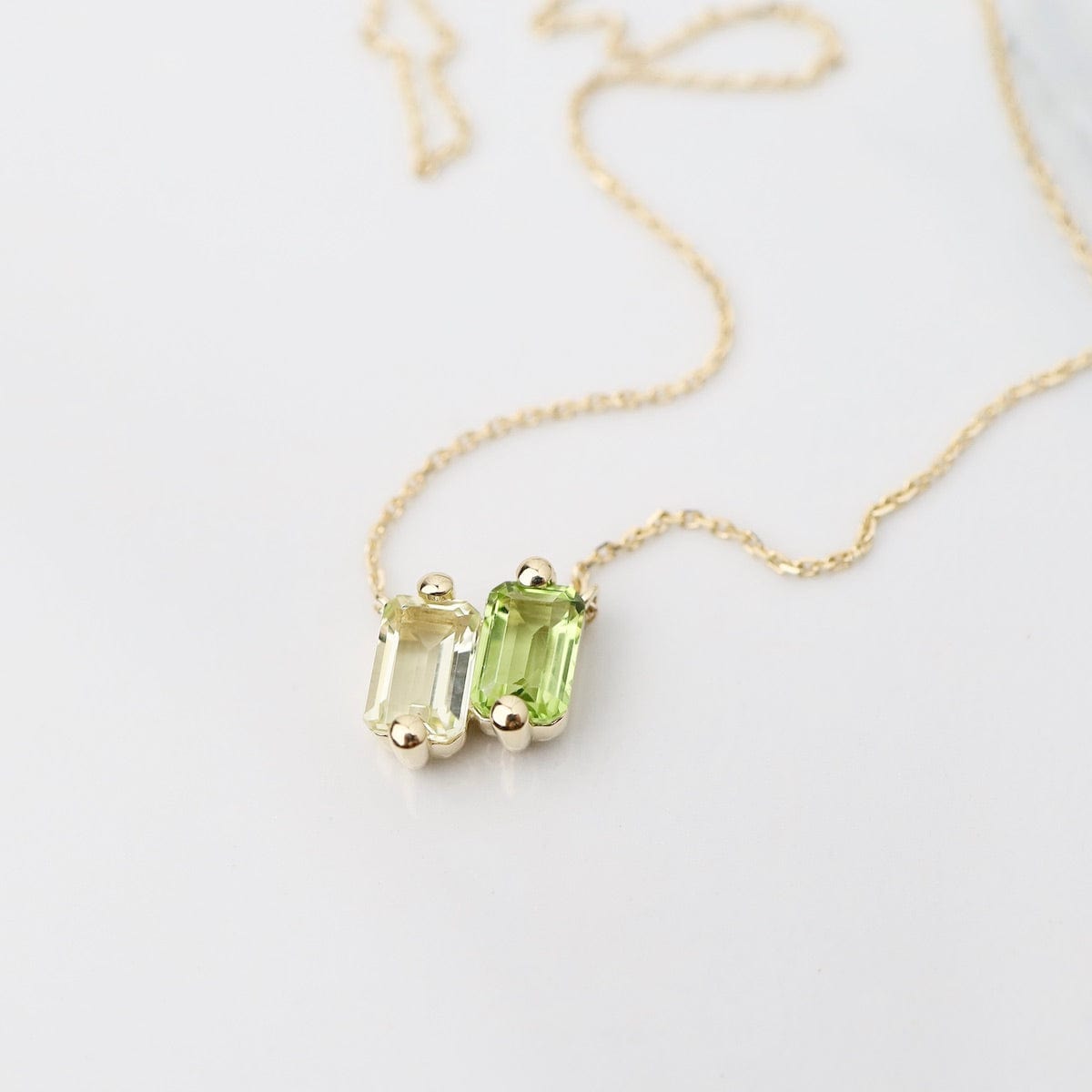 NKL-14K 14k Yellow Gold Light Green Ombre Baguette Necklac