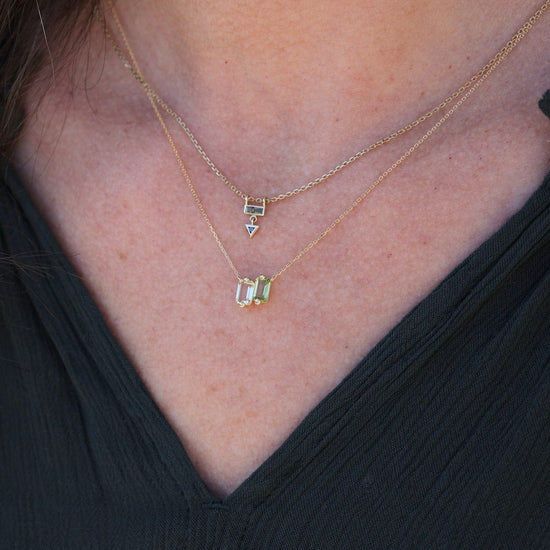 Moon & Meadow 14K Yellow Gold Emerald Baguette Pendant Necklace, 17