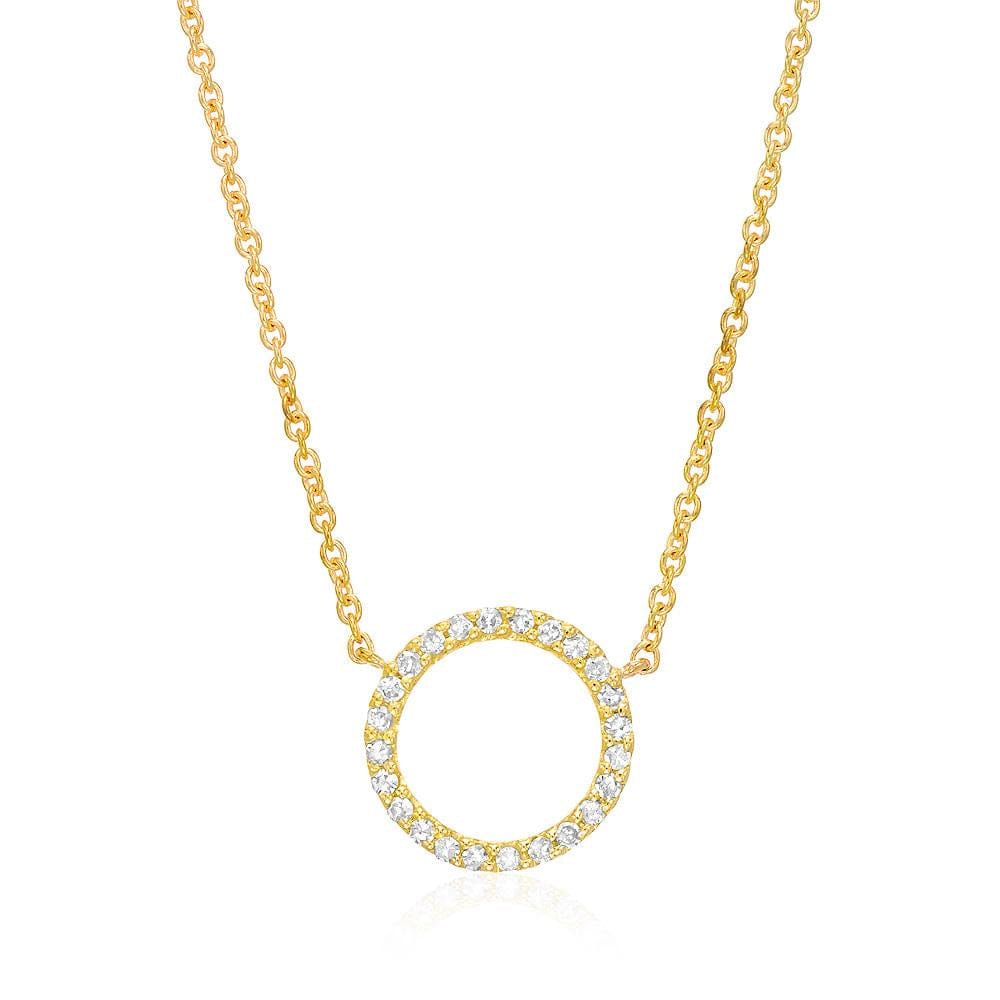 NKL-14K 14k Yellow Gold Medium Open Pave Diamond Circle Necklace