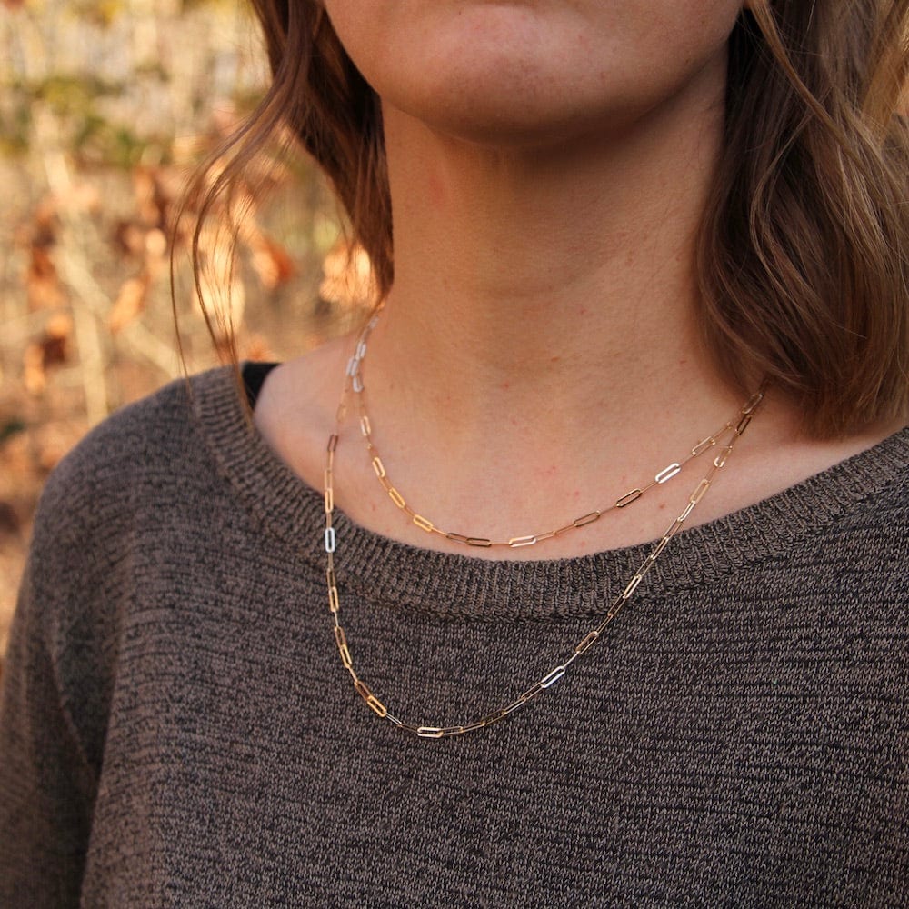 NKL-14K 14K Yellow Gold Mini Long Paperclip Chain Necklace