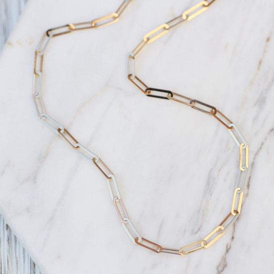 NKL-14K 14K Yellow Gold Mini Long Paperclip Chain Necklace