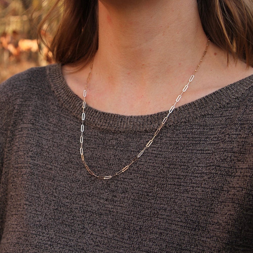 NKL-14K 14K Yellow Gold Mini Long Paperclip Chain Necklace